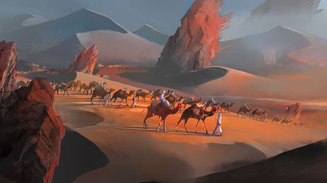 Caravan Concept Art, Desert Caravan, Art Area, Dnd Campaign, Egypt Art, Desert Landscape, Desert Landscaping, Role Playing, Caravan