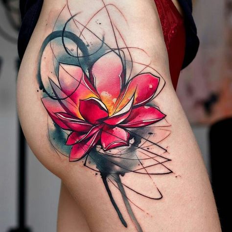 Abstract Lotus Flower, Cake Tattoo, Abstract Flower Tattoos, Tatuaje Trash Polka, Abstract Lotus, Pinterest Tattoo Ideas, Watercolor Lily, Trending Tattoo, Street Tattoo