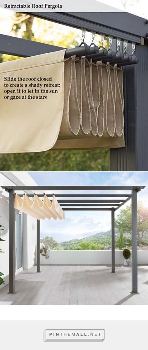 DIY Pergola Retractable roof shade http://www.uk-rattanfurniture.com/product/beyondfashion-smlxl-waterproof-outdoor-wicker-rattan-garden-bench-furniture-protective-cover-patio-tables-chairs-cover-wicker-rattan-xl/: Pergola Retractable, Pergola Diy, Retractable Roof, Diy Pergola, Roof Garden, Outdoor Rooms, Outdoor Projects, Outdoor Design, Covered Patio