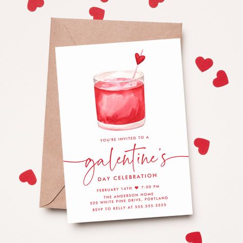 Galentines Invites, Galentines Party Invitation, Valentines Invite, Galentines Cocktails, Galentines Invitation, Galentine's Party, Heart Cocktail, Valentine Invitations, Valentines Puns