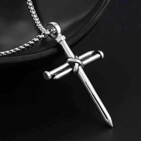 Order yours here: https://ssdlr.shop/l/797dbe2d This necklace will not fade, tarnish or leave your skin green. It is waterproof, comfort fit and made out of the best high quality materials in the United States to assure satisfaction. About us: We are a Christian owned company inpired by God to use jewelry as a gift of love by following His example in Ezekiel 16:11-14. Be parters with us on a major purpose; God creates nature, we shape it, thus, we seek to shape nature in a way that glorifie... Rope Cross, Nail Cross Necklace, Christian Jewelry, Stainless Steel Pendant, Cross Pendant Necklace, Metal Necklaces, Stainless Steel Necklace, Silver Man, Silver Pendant Necklace