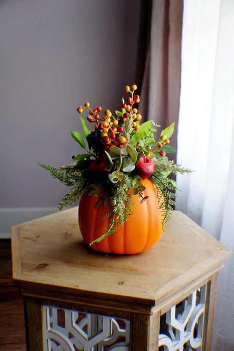 Ready To ship Beautiful fall arrangement. I have use most beautiful fall berries, apples and grasses, placed on an orange pumpkin. If you have any questions - feel free to ask me. Custom requests are always welcome! All artificial flowers. Flowers In A Pumpkin, Pumpkin Flower Arrangements, Pumpkin Flower Centerpiece, Fall Flower Centerpieces, Halloween Floral Arrangements, Fall Floral Centerpieces, Fall Berries, Pumpkin Floral Arrangements, Fall Pumpkin Centerpieces