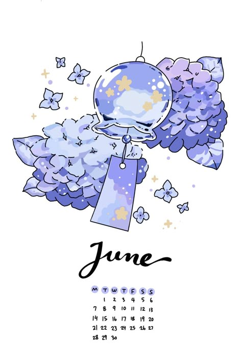 Cute Calander Designs, June Planner Ideas, Journal Ideas June, Month Title Page, June Journal Ideas, June Aesthetic Month, June Doodles, Kawaii Journal Ideas, June Drawings