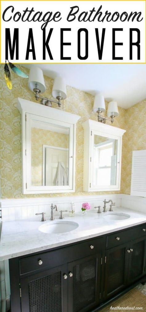 Farmhouse Style Bathroom, Diy Bathroom Design, Bathroom Farmhouse, Pebble Tile, Paisley Wallpaper, Bathroom Farmhouse Style, Cottage Bathroom, Stunning Bathrooms, Funky Home Decor