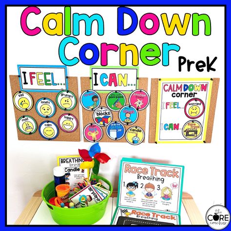 Preschool Cool Down Corner, Calm Down Corner For Kindergarten, Sensory Break Room, Kindergarten Quiet Corner, Kindergarten Calming Corner Ideas, Prek Calm Down Corner, Preschool Calm Down Corner Ideas, Calm Down Corner Ideas Classroom, Calming Station Classroom