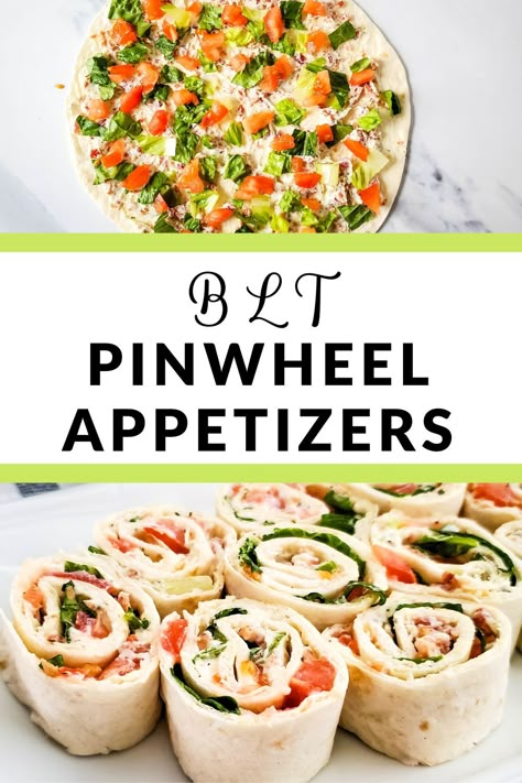 Make BLT Pinwheels for your next party or potluck! These delicious bacon and cream cheese pinwheels are such an easy appetizer recipe. Wrap Pinwheels Appetizers, Deli Wraps Pinwheels, Blt Pinwheels Roll Ups, Cold Pinwheels, Best Pinwheel Appetizers, Club Pinwheels, Blt Pinwheels, Blt Roll Ups, Healthy Tortilla Wraps