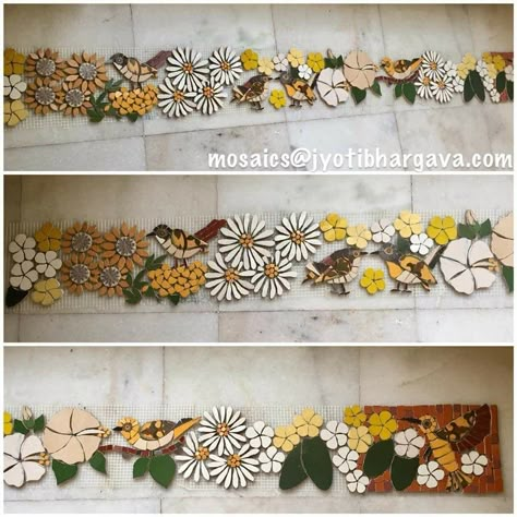 Flower Mosaic Tile Backsplash, Floral Mosaic Tile Backsplash, Floral Mosaic Pattern, Wildflower Mosaic, Mosaic Flowers Patterns, Flower Mosaic Pattern, Flower Mosaic Tile, Mosaic Garden Ideas, Daisy Mosaic