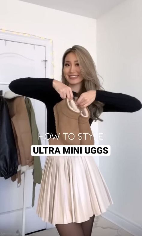 Ultra Mini Uggs Outfit, Mini Uggs Outfit, Kerina Wang, Ultra Mini Uggs, Mini Uggs, Ugg Ultra Mini, Ugg Mini, Tan Booties, Thermal Sweater