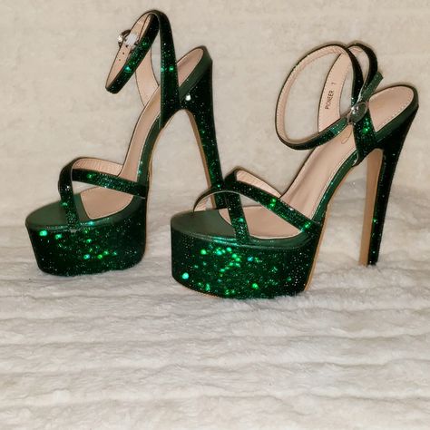 Emerald High Heels, Sparkly Green Heels, Butterfly Heels Green, Emerald Green Heels Heels & Wedges, Platform Green Heels, Emerald Green Platform Heels, Prom Shoes Green, Green Rhinestone Party Heels, Green Prom Heels