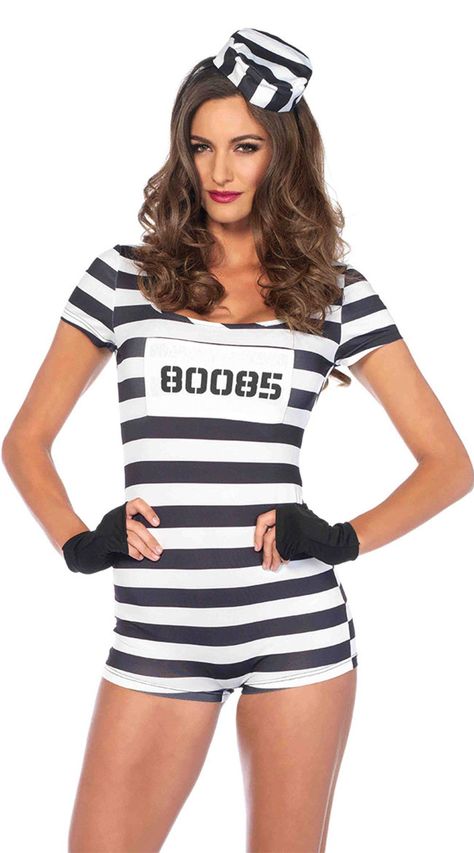 18 Offensive Halloween Costumes That Shouldn't Exist - Cosmopolitan.com Prisoner Halloween, Halloween Prisoner Costume, Leg Avenue Costumes, Prisoner Costume, Black And White Romper, Costume Women, Lingerie Costume, Leg Avenue, Matching Hat