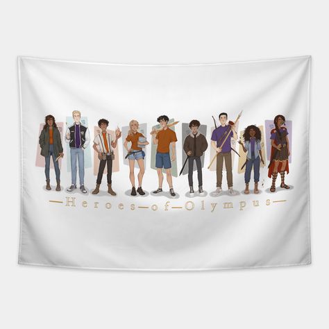 Heroes of olympus by Rick riordan -- Choose from our vast selection of tapestries to match with your desired size to make the perfect custom tapestry. Pick your favorite: Movies, TV Shows, Art, and so much more! Available in small, medium, large. Perfect for decorations in apartments, bedrooms, and dorm rooms. Percy Jackson Themed Bedroom, Percy Jackson Room Decor, Novel Movies, Dream Christmas, Persassy Jackson, Pjo Hoo, Peter Johnson, Percy Jackson Characters, Themed Bedroom