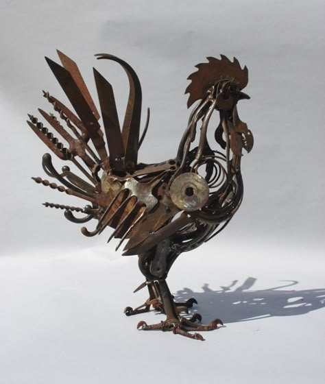 Four Fork Cockerel Welding Art Ideas, Junk Metal Art, Recycled Metal Art, Metal Rooster, Welding Art Projects, Metal Tree Wall Art, Metal Yard Art, Domestic Animals, Metal Sculptures