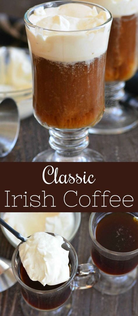 Irish Coffee collage Warm Cocktails, Irish Coffee Recipe, Nutella Hot Chocolate, Raspberry Mojito, Hot Cocktails, Cocktail Coffee, Sweet Coffee, Food Stamps, Whiskey Drinks