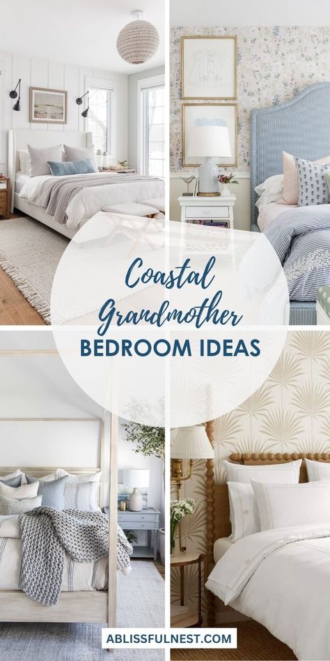 Your bedroom deserves a touch of coastal elegance, and coastal grandmother bedroom ideas are the way to achieve it. Combine vintage furniture with soft, neutral tones, and nautical elements for a room that feels calm and inviting. With these simple but impactful updates, you can create a timeless, ocean-inspired space. Whether it’s a cozy nook or a full makeover, these ideas bring beachy vibes to life. #beachybedroom #homeinspo #coastalvibes Coastal Bedroom Bedding Ideas, Cottage Coastal Bedroom, Grandmother Bedroom Ideas, Transitional Coastal Bedroom, Coastal Grandma Bedrooms, Coastal Grandmother Bedroom, Coastal Modern Bedroom, Cozy Coastal Bedroom, Modern Coastal Bedroom Ideas