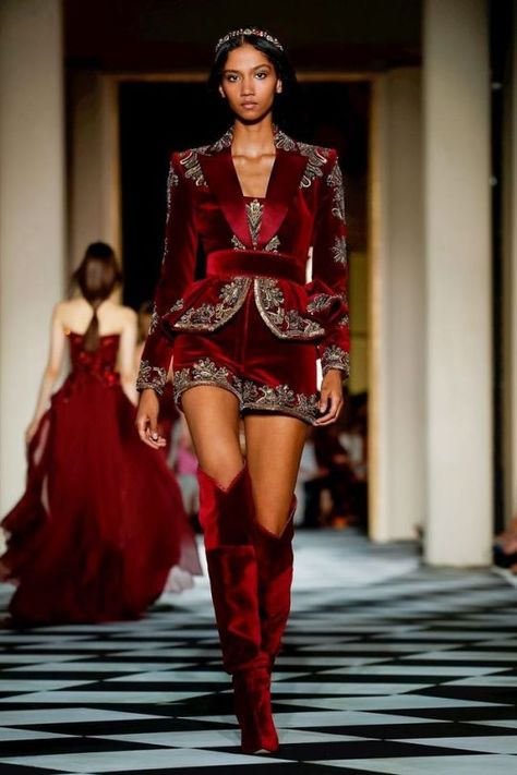 Zuhair Murad Couture, Zuhair Murad, Thigh High Boots, Thigh High, Velvet Dress, High Boots, Red Velvet, Fall Winter, Velvet