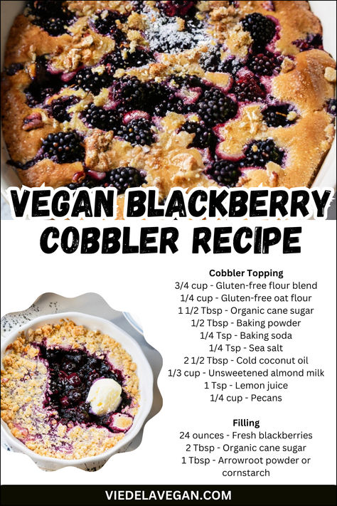 Vegan Blackberry Cobbler Recipe Vegan Blackberry Cobbler, Vegan Cobbler, Science Food, Blackberry Cobbler Recipe, Cobbler Recipes Easy, Healthier Treats, Quick Vegan, Blackberry Cobbler, Gluten Free Flour Blend