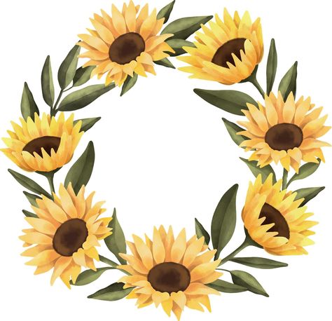 Sunflower Circle Frame, Sunflower Crown Drawing, Flower Circle Border, Floral Circle Border, Sunflower Circle, Western Wreaths, Circle Border, Flower Borders, Crown Paints