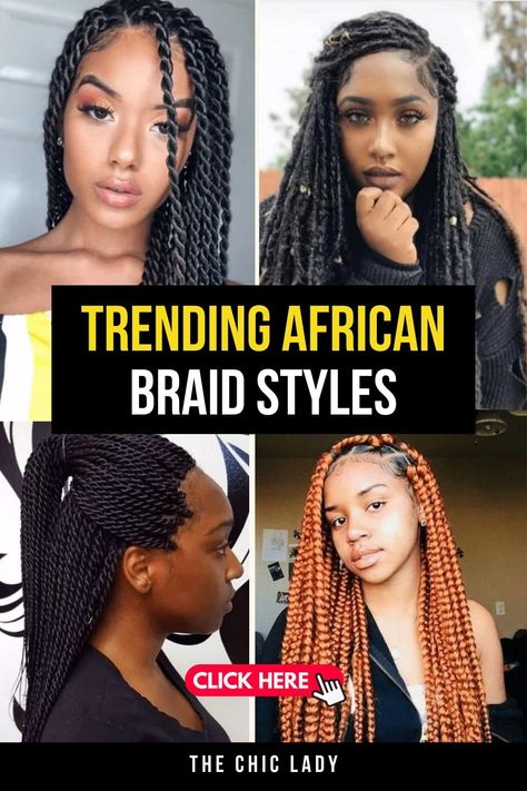 Explore African Braids: 14 Must-Try Braiding Styles for 2024 Black Braiding Styles, Nigerian Hairstyles Braids, Black Braid Styles, Long Twist Braids, Fall Braids, Short Twists, Blonde Box Braids, Braiding Styles, Colored Braids