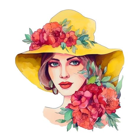 2025 Art, Hat With Flowers, Flower Hat, Yellow Hat, Spring 2025, Floral Hat, Flowers Watercolor, Design Drawings, Flower Hats