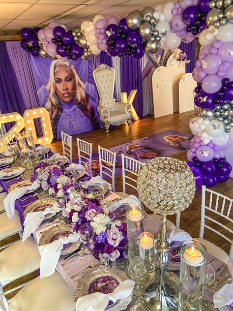 21 Shades Of Purple Party, Purple Black And Silver Sweet 16, Elegant Purple Party Decorations, Purple And Silver Dinner Party Decor, 50 Shades Of Purple Birthday Party Ideas, Shades Of Purple Decorations, 60 Shades Of Purple Party, Shades Of Purple Party Theme, Purple Silver White Birthday Party