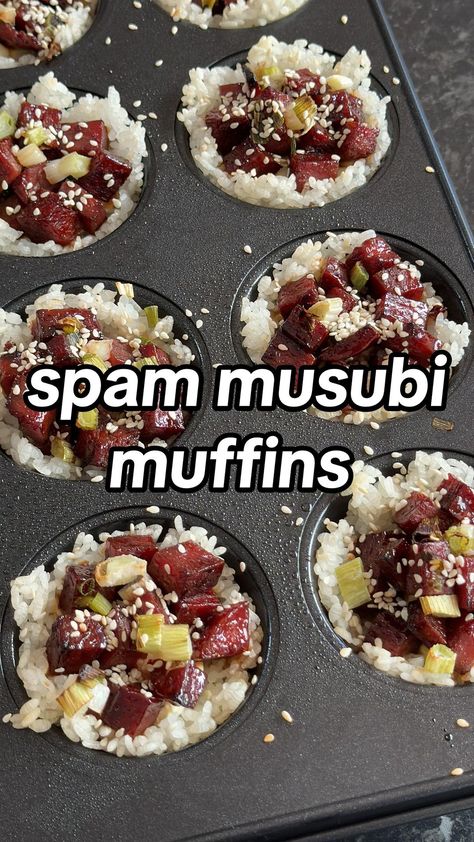 Food Inbox 🍜 Sydney Food & Travel | Spam musubi muffins 😍 We’re starting a new series, things you can make in a muffin pan! Episode 1 - spam Musubi muffins, a cross between... | Instagram Spam Musubi Party, Spam Musubi Balls, Spam Musubi Bake, Spam Appetizers, Spam Musubi Bowl, Spam Sushi, Baked Brown Rice, Hawaiian Snacks, Sushi Bake