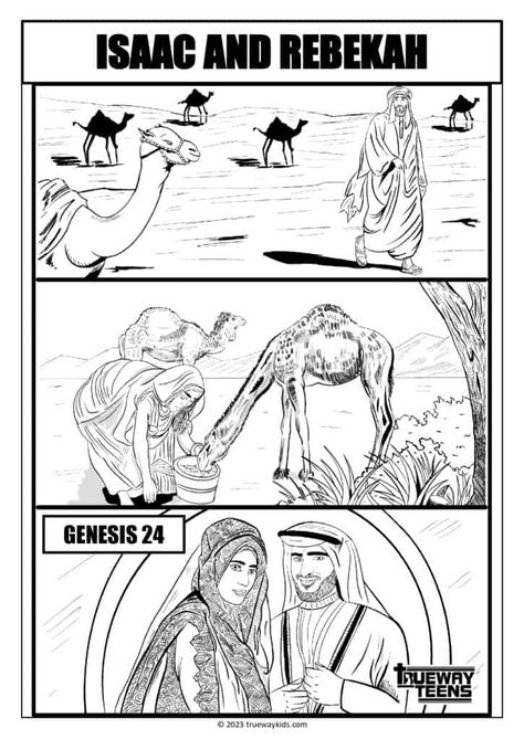 Download this free printable Isaac and Rebekah Coloring Page worksheet for youth! Perfect for Sunday school classes or Bible study groups. This worksheet will help kids learn about the story of Isaac and Rebekah from Genesis 24. Isaac And Rebekah Craft Sunday School, Isaac And Rebekah Craft, Isaac And Rebekah, Teen Bible Lessons, Bible Poster, New Testament Bible, Youth Games, Christian Crafts, Bible Study Group