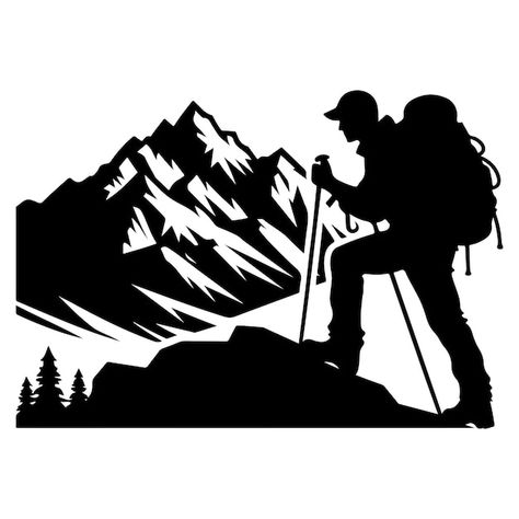 Adventure silhouette for logo | Premium Vector #Freepik #vector #mountain-logo #adventure-logo #camp-logo #camping-logo Hiking Shirt Design, Camp Logo, Mountain Logos, Hiking Shirts, Stencil Art, Line Art Drawings, Premium Vector, Graphic Resources, Line Art