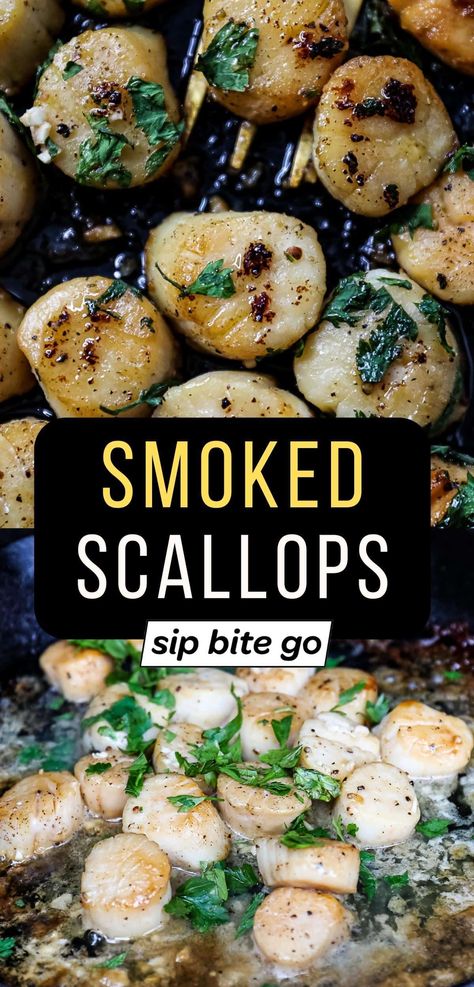 Smoked Scallops, Smoked Fish Recipe, Seafood Appetizers Easy, Easy Smoker Recipes, Pellet Smoker Recipes, Traeger Grill Recipes, Lemon Garlic Butter Sauce, Scallops Recipe, Grilled Scallops