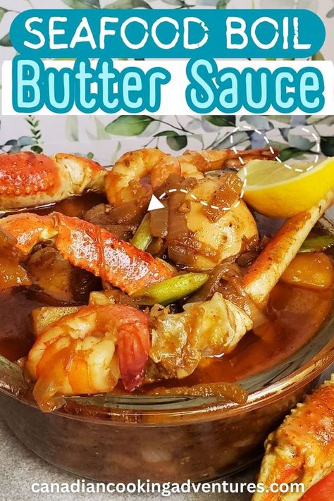 Shrimp Boil Butter Sauce, Seafood Boil Butter Sauce Recipe, Seafood Boil Butter Sauce, Crab Boil Sauce, Seafood Boil Sauce Recipe, Crab And Shrimp Boil, Shrimp And Potatoes, Holiday Seafood Recipes, Crab Boil Recipe