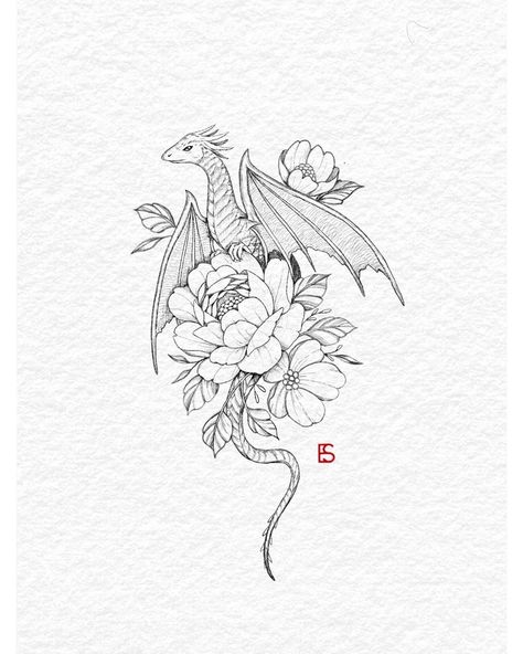 Dragons Tattoo, Small Dragon Tattoos, Kunst Tattoos, Dragon Tattoo For Women, Tattoo Zeichnungen, Men Tattoos, Inspiration Tattoos, Flowers Tattoo, Dragon Tattoo Designs