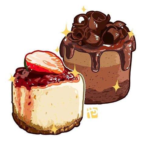 Dark Chocolate Mousse Cake, Cheesecake Art, Baja Blast, Desserts Drawing, Food Art Painting, Japanese Cake, Dark Chocolate Mousse, Cheesecake Mini, Dessert Illustration