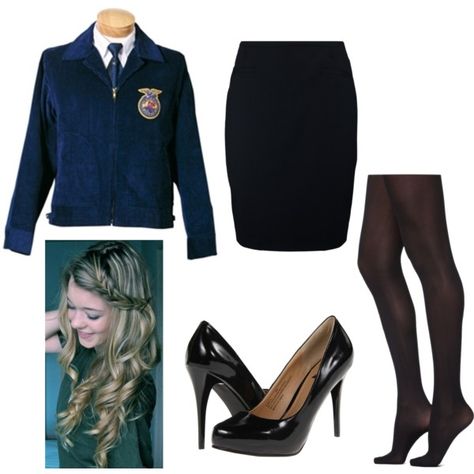 A fashion look from September 2014 featuring zipper pencil skirt, nylon tights and black almond Ffa Official Dress Hairstyles, Ffa Hairstyles, Ffa Outfits, Ffa Memes, Ffa Official Dress, Western Closet, Ffa Banquet, Ffa Ideas, Official Dress