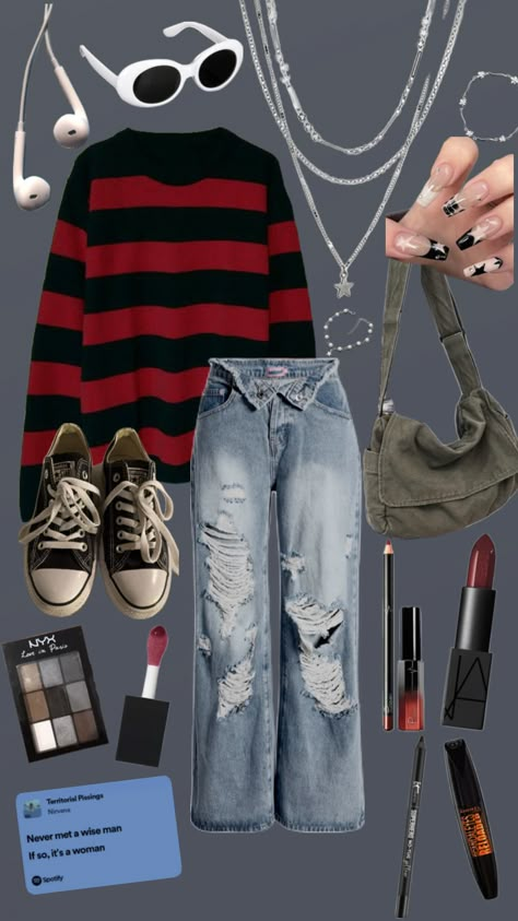 kurt cobain inspired outfit 🖤❤️ #outfit #outfitinspo #kurtcobain #nirvana #grunge #punkrock #makeup #90s #90sgrunge #music #rockstar #ripkurtcobain i’m in desperate need of this entire outfit 90 Grunge Outfits, Nirvana Clothes, 90s Grunge Aesthetic Outfits, Grunge 90s Outfits, Casual Grunge Outfits, Nirvana Outfit, Kurt Cobain Style, 90s Grunge Outfits, Outfit Ideas Grunge