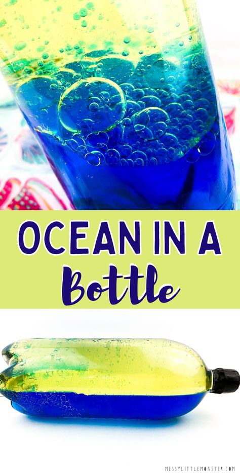 Sensory Bottles Oil And Water, Water Gel Candles, Ocean In The Bottle, Ocean Experiments For Preschool, Diy Oil And Water Sensory Bottle, Easy Summer Science Experiments For Kids, Oil Water Experiment, Water Ideas For Kids, Oil And Water Experiments For Kids