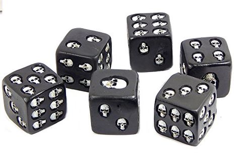 Bellaa Decorative Black Skull Dice Set of 6 Big 1.75" Inches Each Skull Dice, Badass Skulls, Skull Gifts, Resin Sculpture, Black Skull, Sticks And Stones, Black Skulls, Halloween Games, Dice Set