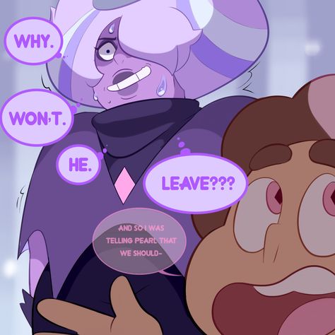 Just a Bad Prediction AU comic about Amethyst~ Colored by @boringartist <3 And then Steven never let her leave~ XD Amethyst ends up calling him ‘Pinky’ for funsies. ^v^ This was actually rly fun tho,... Pink Steven Au, Steven Universe Au Comic, Amethyst From Steven Universe, Pink Diamond Steven Au, Steven Universe Bad Prediction Au, Steven As Pink Diamond, Steven Universe Spinel, Amethyst Steven Universe, Blue Diamond Steven Universe Memes