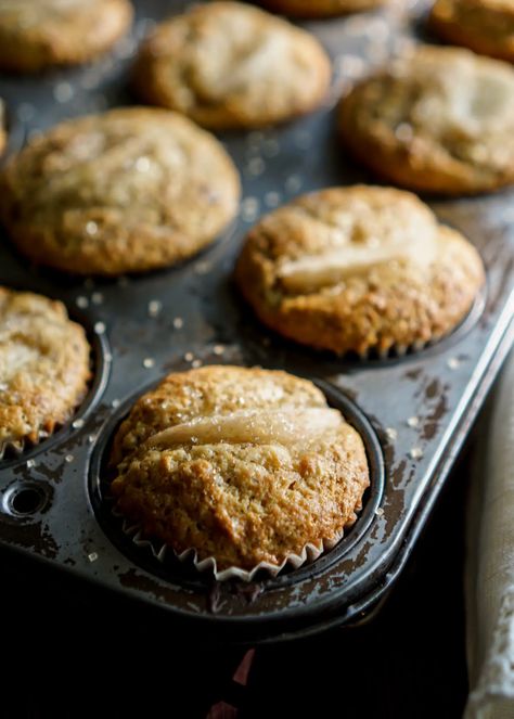 Pear and Ginger Muffins Pear And Ginger Muffins, Pear Ginger Muffins, Apple Ginger Muffins, Pear And Apple Recipes, Pear Baking, Pear Muffins Recipes, Baking For Friends, Ginger Muffins, Pear Muffins