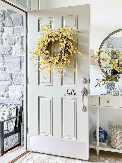 Forsythia Wreath, White Buffet, Rabbit Pillow, Cottage Market, Wreath Home Decor, Spring Bulbs, Spring Easter Decor, Chic Home Decor, The Cottage