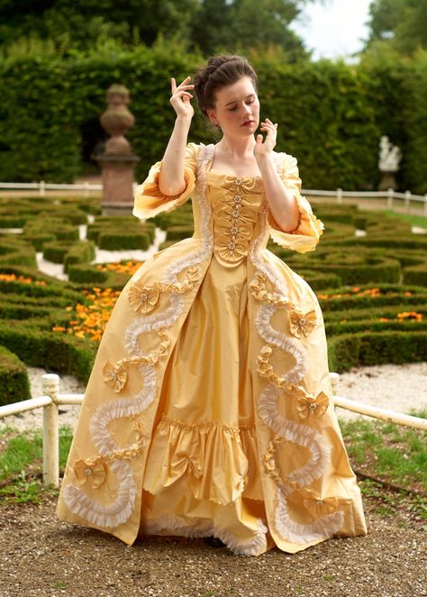 Yellow Rococo Dress, 1700 Dresses, 1700s Dresses, Yellow Ball Gown, 18th Century Womens Fashion, Empress Dress, Rococo Aesthetic, Georgian Dress, French Dresses