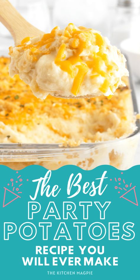 Potatoes are one of the world’s greatest foods, and thanks to this recipe, they are about to get a whole lot better. Creamy, cheesy, fatty and rich, this recipe for party potatoes should make for a filling and comforting dish to share with friends and family. Party Potatoes Recipe, Christmas Potatoes, Party Potatoes, Party Side Dishes, Cheesy Potatoes Recipe, Potato Recipes Side Dishes, Easy Holiday Recipes, Party Dishes, Potato Side Dishes