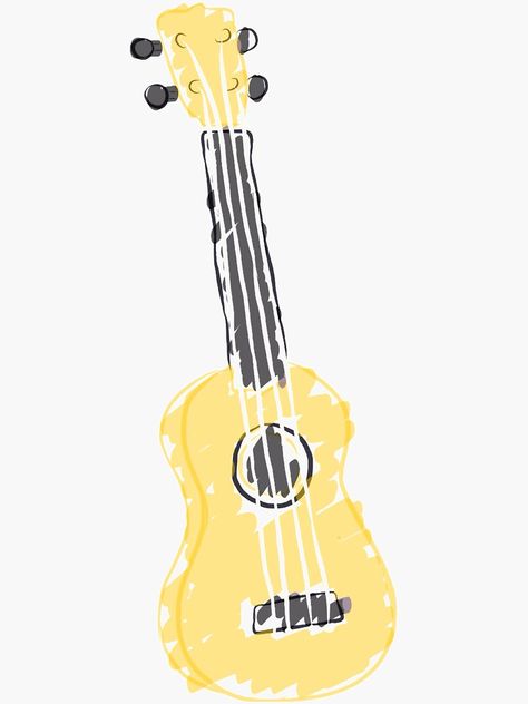 "yellow ukulele" Sticker by pasengo | Redbubble Purple Ukulele Aesthetic, Yellow Ukulele, Cup Sketch, 100 Days Of Sunlight, Ukulele Aesthetic, Ukulele Stickers, Painted Ukulele, Yellow Stickers, Retro Dresser