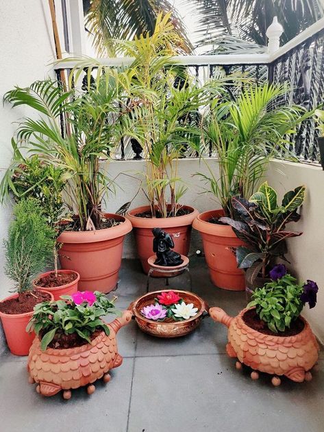 Trellis Balcony, Money Plant Decor Indian, Railing Decorations, Thulasi Plant Decoration, Thulasi Plant, Money Plant Decor, Plants Trellis, Urban Balcony, Balcony Makeover