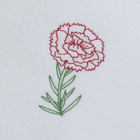 Carnation Flower Embroidery, Embroidery Carnation Flower, Carnation Embroidery Patterns, Carnations Embroidery, Carnation Drawing Simple, Carnation Tattoo Outline, Carnation Outline, Flower Outline Embroidery, Embroidered Carnation