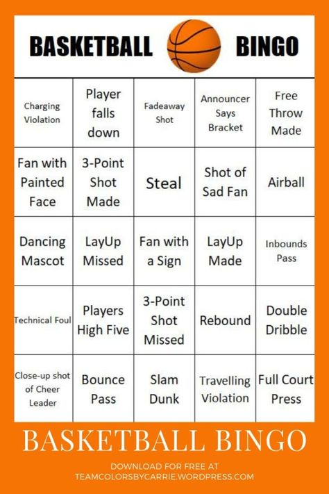 March Madness Party Games – Basketball BINGO – Team Colors By Carrie Basketball Theme Birthday Party Games, Basketball Party Games Activities, March Madness Birthday Party, Basketball Party Games, Basketball Jokes, Basketball Watch Party, March Madness Party, March Madness Games, Basketball Themed Birthday Party