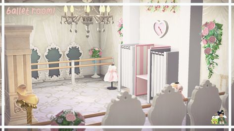 Acnh Ballet Studio, Acnh Dance Studio, Bloxburg Ballet Studio, Acnh 2023, Acnh Strawberry, Ballet Room, Ballet Studio, Acnh Designs, Acnh Inspo