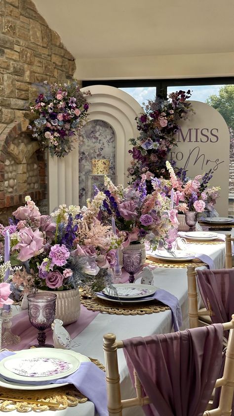 Instagram Bridgerton Tea Party, Cherry Blossom Wedding Theme, Sweets Table Wedding, Look Expensive On A Budget, Purple Bridal Shower, Bridal Shower Inspo, How To Look Expensive, Classic Wedding Decorations, Miss To Mrs