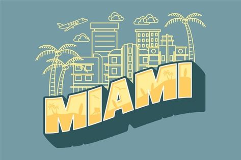 Miami city lettering | Free Vector #Freepik #freevector #travel #design #city #typography Miami Logo, City Typography, Skyline Image, Design City, Miami Skyline, Miami City, City Icon, Beach At Night, Skyline Design