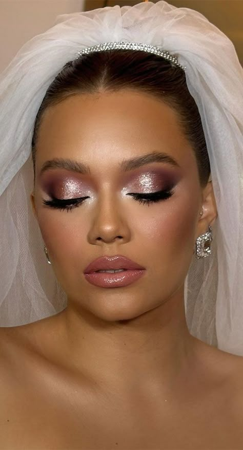 Bridal Full Glam Makeup, Mauve Makeup Look Dusty Rose, Full Glam Makeup Looks Glitter, Bridal Makeup Full Glam, Pink Wedding Makeup, Mauve Makeup, Special Occasion Makeup, Gorgeous Wedding Makeup, Wedding Makeup Bride