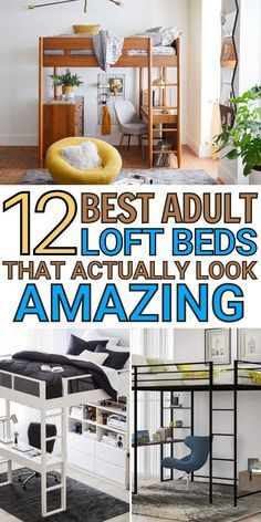 Here are our favorite loft beds for adults that're perfect for small bedrooms. Thought bunk beds were only for kids? Nope! You can enjoy trendy loft beds and save space at the same time. #smallrooms #bunkbeds #bedroomdecor Lofted Bed Ideas, Loft Bed Dorm Room, Loft Bed Studio, Loft Beds For Adults, Loft Bed Dorm, Bed Studio Apartment, Loft Bed Studio Apartment, Room Ideas Loft, Bed Ideas For Small Rooms