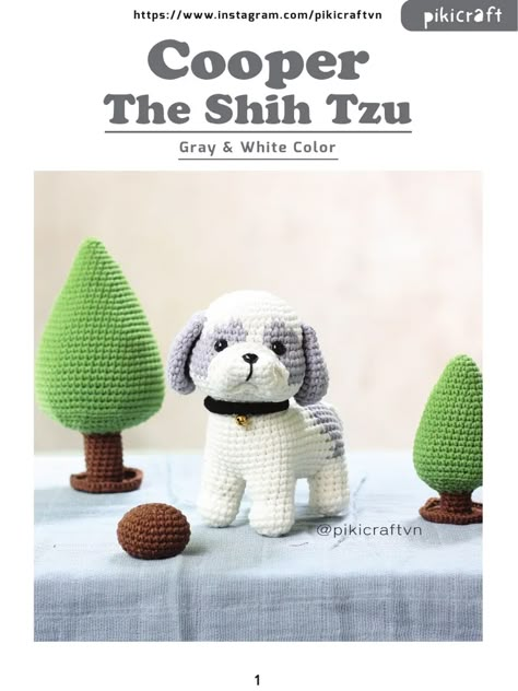 Perro Crochet Dog Patterns, Crochet Tutorial Pattern, Crochet Needlework, Crochet Animals Free Patterns, Kawaii Crochet, Shih Tzu Dog, Yarn Tail, Double Crochet Stitch, Fun Crochet Projects